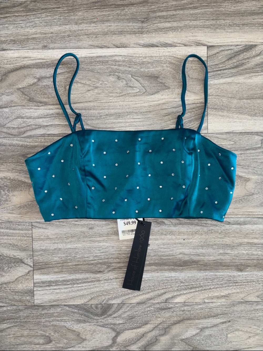 House of Harlow 1960 Teal Rhinestone Crop Top